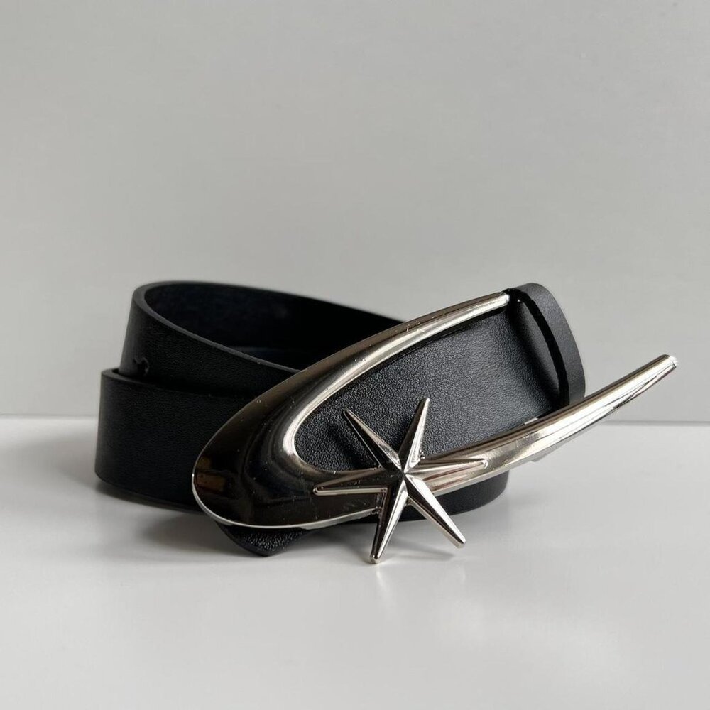 y2k 2000s chrome shooting star futuristic emblem black & silver grunge emo belt - Picture 2 of 7